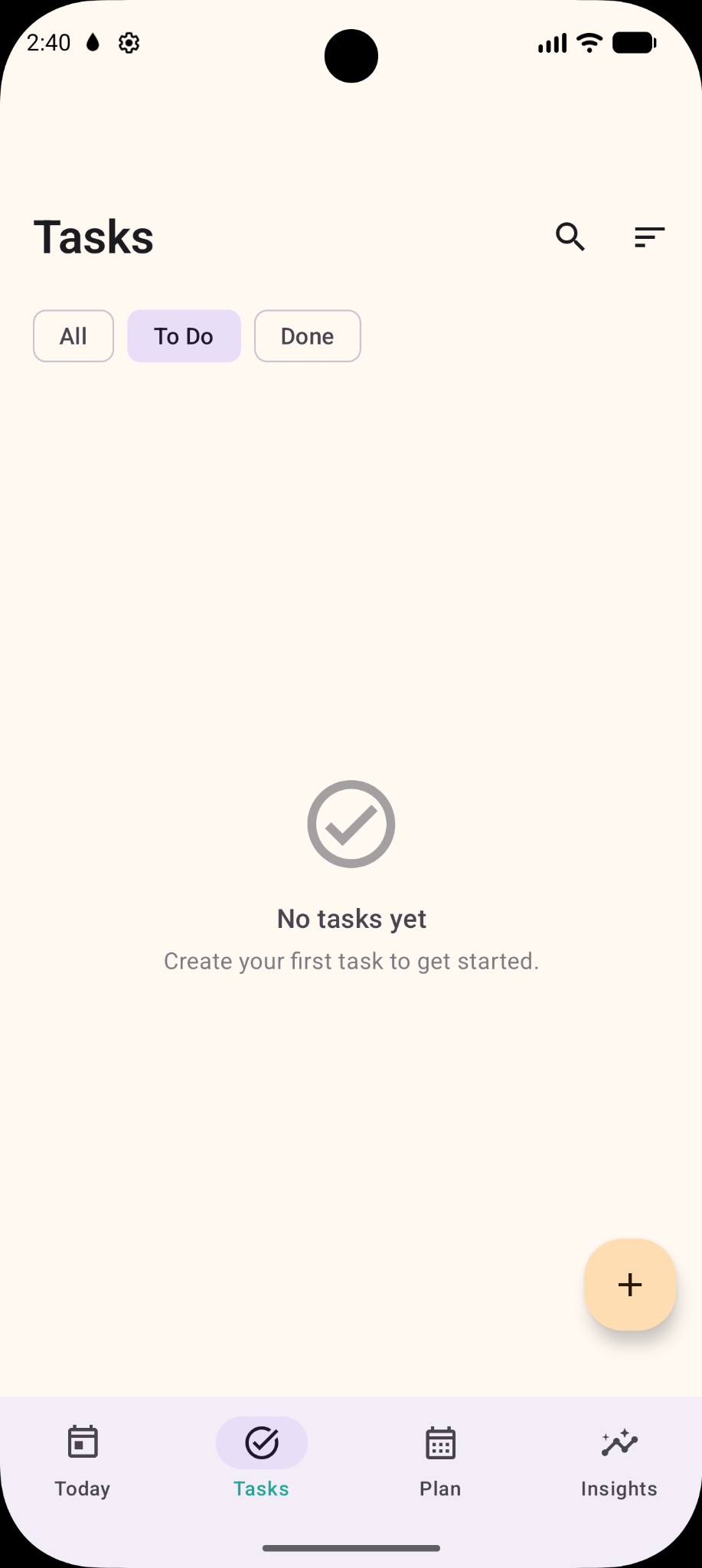Tasks screen
